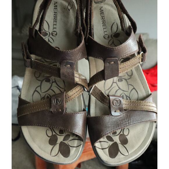 Merrell Bracken Brown Leather Sandals Women 9 Open Toe Outdoor Walking Hiking - Picture 3 of 8